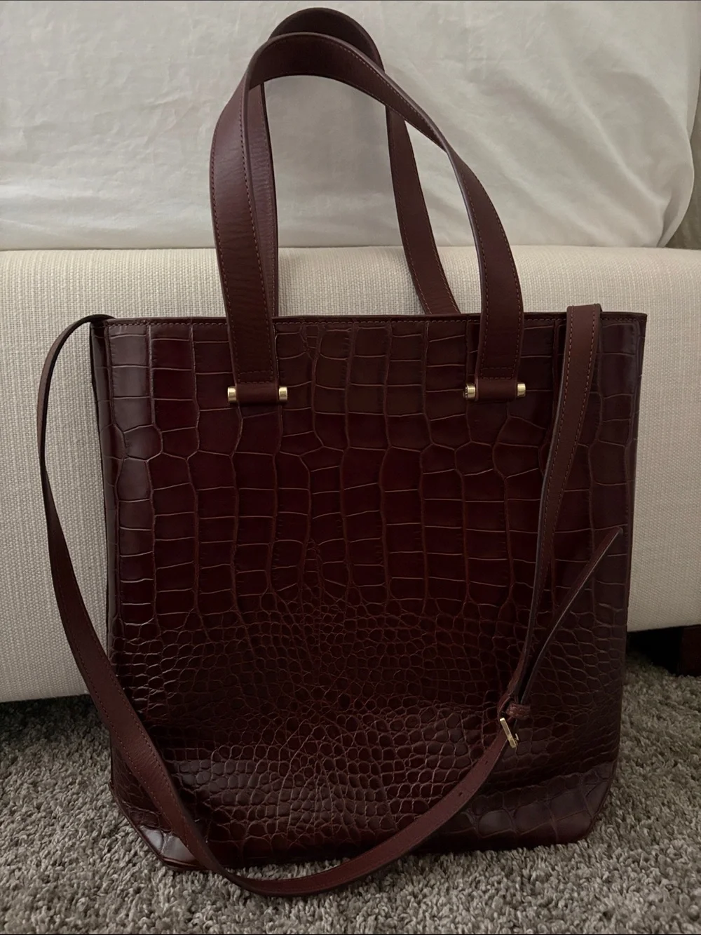 Boden Stamford Burgundy Croc-Embossed Leather Tote Bag Pink Interior